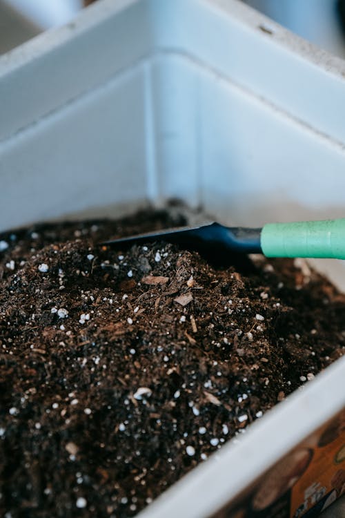 Rich homemade compost in garden bin ready for use